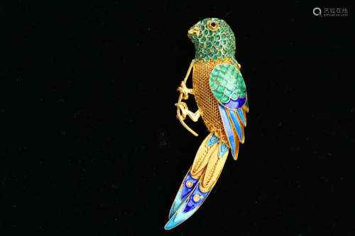 A Chinese Filigree Gild Silver Blueing Bird Ornament