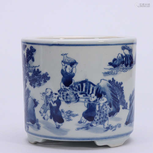 A Chinese Blue and White Children Painted Porcelain Censer