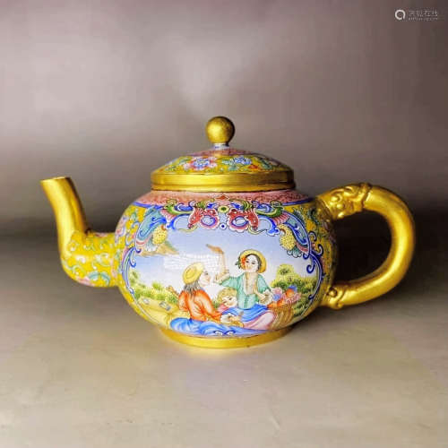 A Chinese Gild Copper Enamel Western Painted Teapot