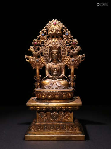 A Chinese Gild Copper Statue of Longevity Buddha