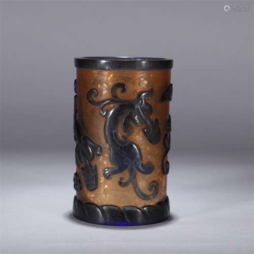 A Chinese Dragon Pattern Glassware Brush Pot