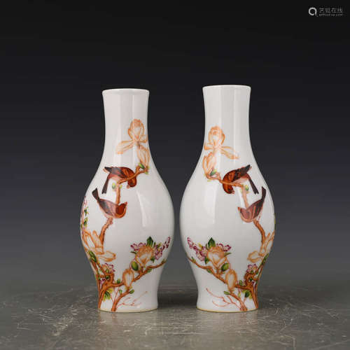 A Chinese Lang Shining Painted Flower&Bird Pattern Porcelain Vase
