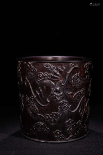 A Chinese Rosewood Carved Brush Pot