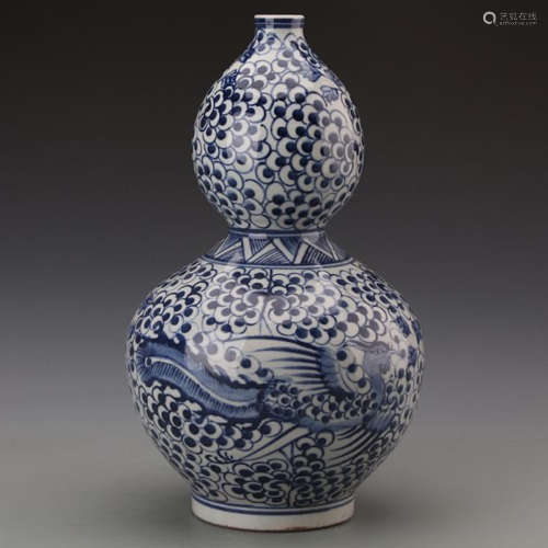 A Chinese Blue and White phoenix Pattern Porcelain Gourd-shaped Vase