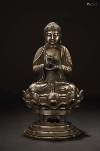 A Chinese Silver Statue of Sakyamuni