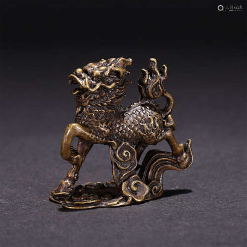 A Chinese Gild Copper Kylin Ornament