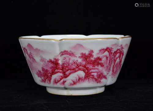 A Chinese Carmine Landscape Porcelain Bowl
