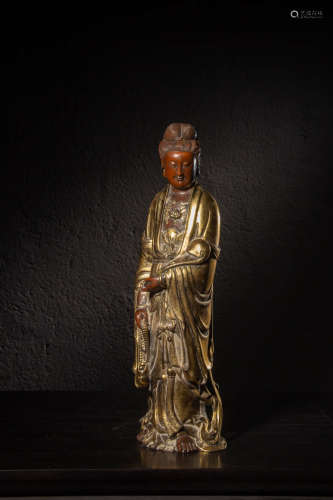 A Chinese Boxwood Carved Guanyin Statue