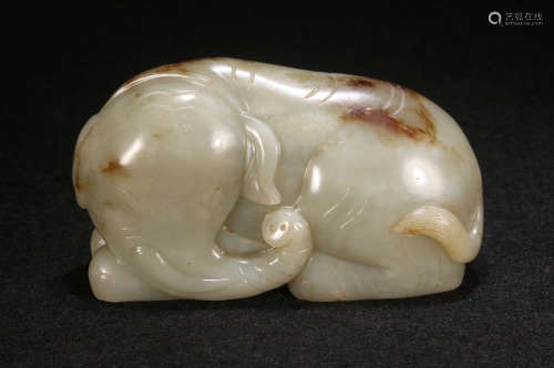 A Chinese Carved Hetian Jade Elephant Ornament