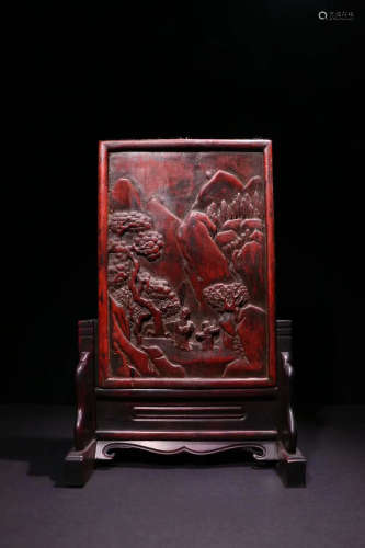 A Chinese Eaglewood Carved Rockery Screen Ornament