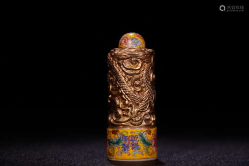 A Chinese Gild Dragon Carved Glassware Seal