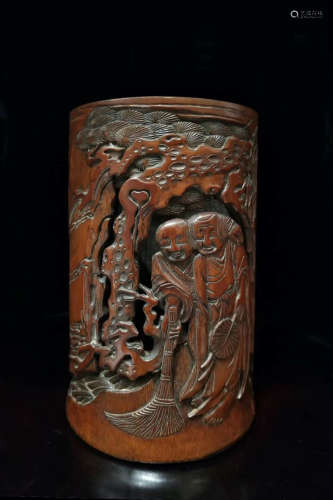 A Chinese Bamboo Root Carved Brush Pot