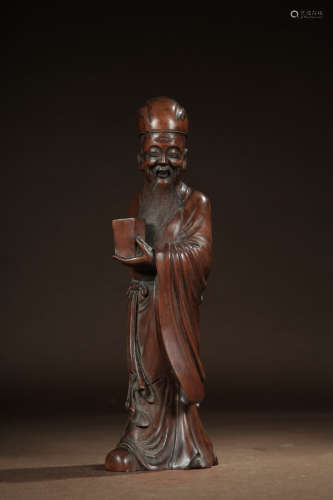 A Chinese Boxwood Carved Libai Statue