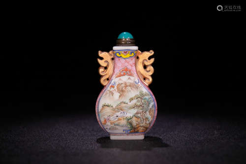 A Chinese colored drawing Landscape Glassware Snuff Bottle