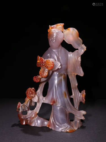A Chinese Agate Carved Woman Ornament