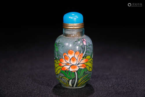 A Chinese Colored drawing Lotus Glass Snuff Bottle