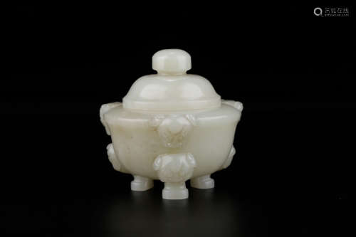 A Chinese Carved Hetian Jade Three-legged Censer