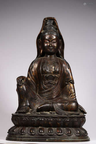 A Chinese Gild Copper Guanyin Statue