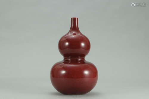 A Chinese Red Glaze Porcelain Gourd-shaped Vase