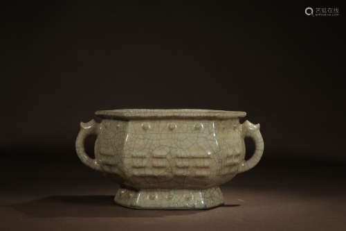 A Chinese Double Ears Porcelain Hexagon Censer