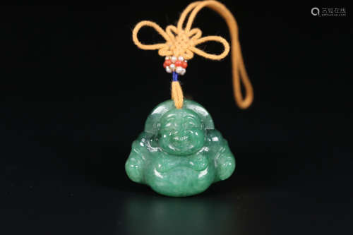 A Chinese Jadeite Maitreya Pendant