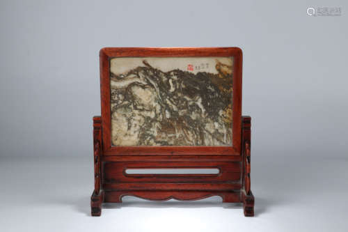 A Chinese Landscape Painting marble Table Screen