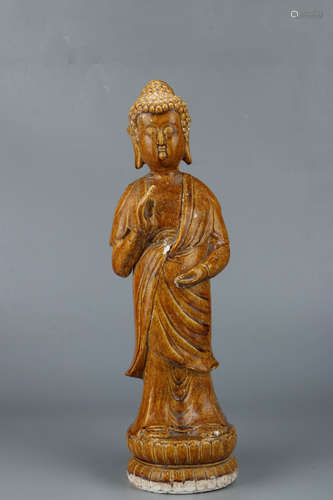 A Chinese Yellow Glazed Porcelain Sakyamuni Statue