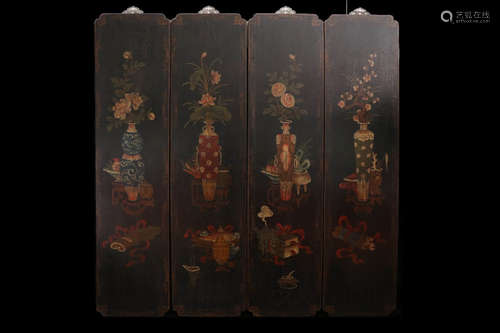 4pcs Chinese Flower Painted Wooded Hanging Screen