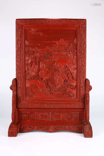 A Chinese Figure Carved Lacquerware Tabel Screen