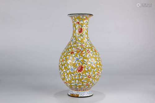 A Chinese Floral Enamel Copper Vase