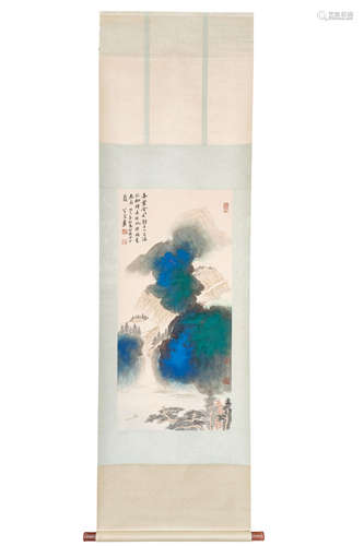 A Chinese Landscape Painting Scroll, Zhang Daqian Mark