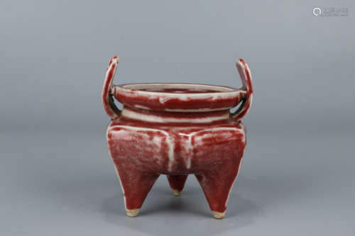 A Chinese Red Glaze Porcelain Incense Burner