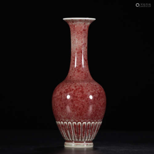 A Chinese Red Glazed Lotus petals Pattern Porcelain Vase
