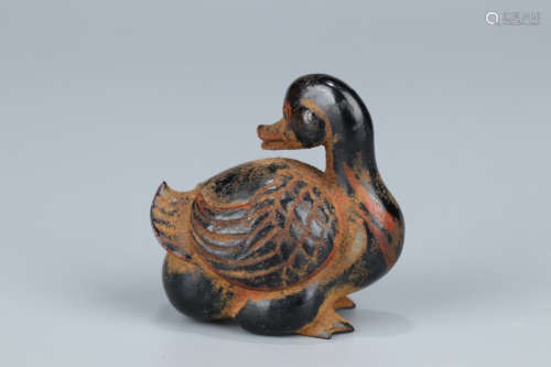 A Chinese Carved Hetian Jade Duck Ornament