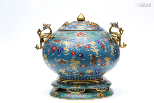A Chinese Cloisonne Double Ears Incense Burner