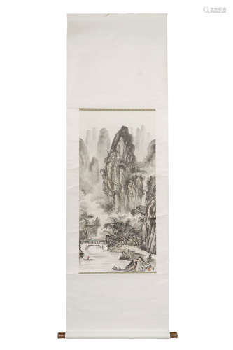 A Chinese Landscape Painting Scroll, Lin Fengmian Mark