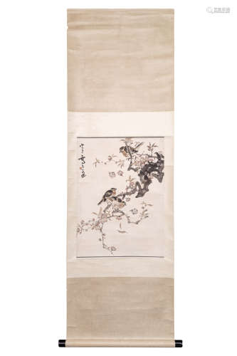 A Chinese Flower&bird Painting Scroll, Gao Ershi Mark