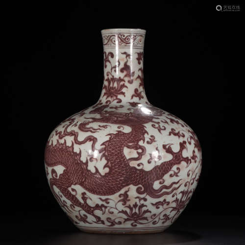 A Chinese Underglazed Red Floral Dragon Pattern Porcelain Vase