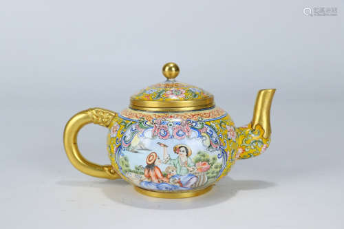 A Chinese Enamel Gild Figure Painted Copper Teapot