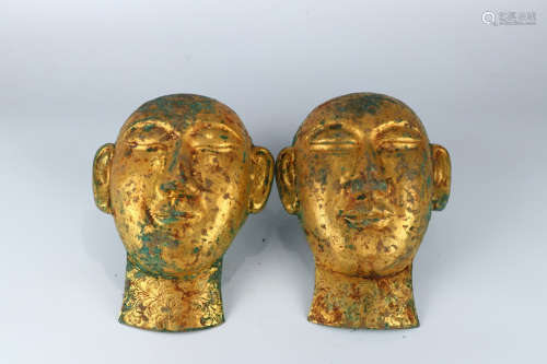 A Pair of Chinese Gld Copper Mask