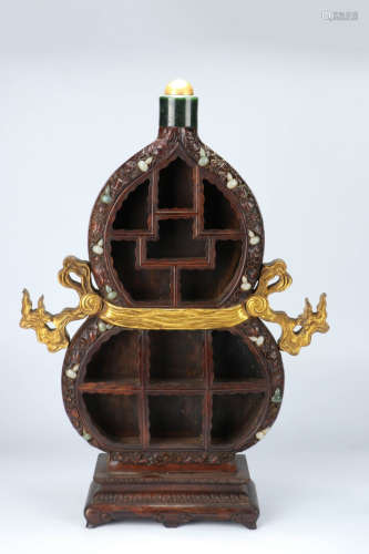 A Chinese Gild Jadeite Boxwood Carved Ornament