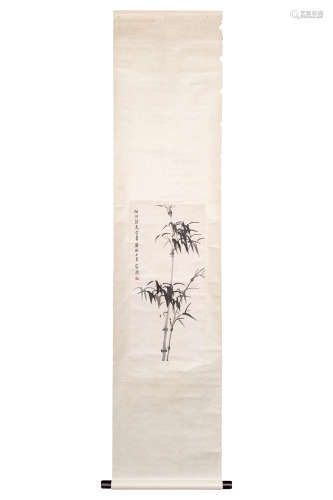 A Chinese Bamboo Painting Scroll, Rong Geng Mark