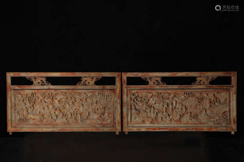 A Pair of Chinese Carved Camphorwood Window Board