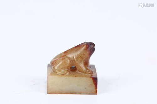 A Chinese Carved Hetian Jade Beast Seal