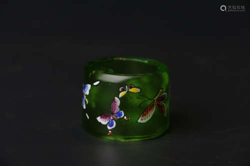 A Chinese Green Glass Fingerstall