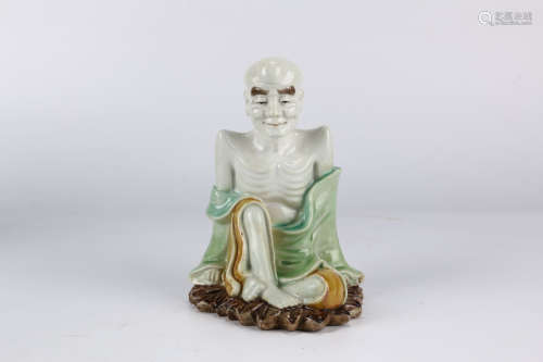 A Chinese Famille Rose Porcelain Arhat Statue