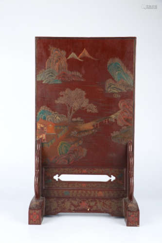 A Chinese Figure Lacquerware Tabel Screen