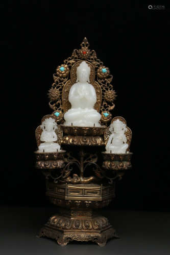 A Set of Chinese Carved Hetian Jade Buddha Statue