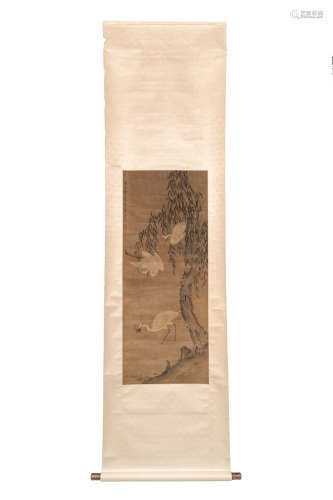 A Chinese Goose Painting Scroll, Zhou Zhimian Mark