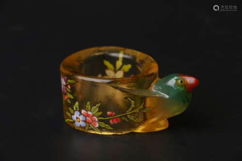 A Chinese Flower&Bird Pattern Glass Fingerstall